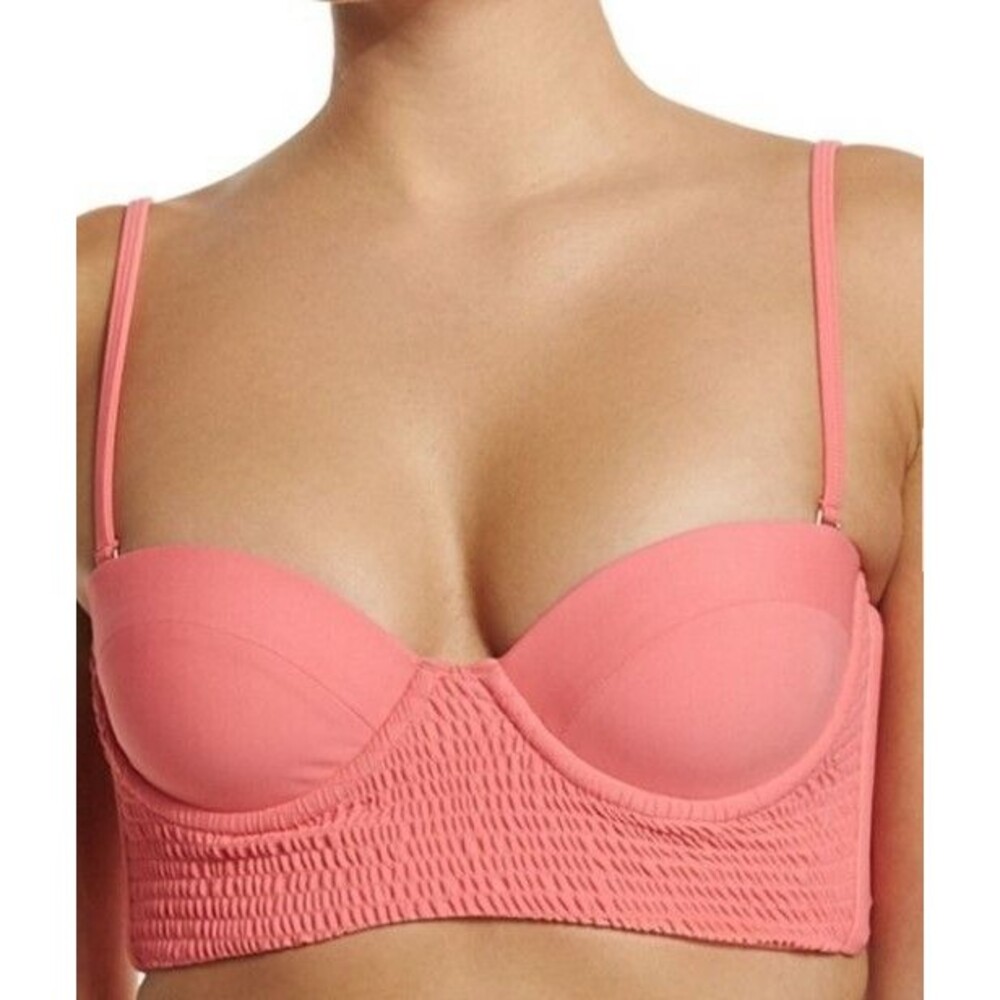 Tori Praver Pink Kahana Shirred Lace-Up Swim Top Women's Size S 1141